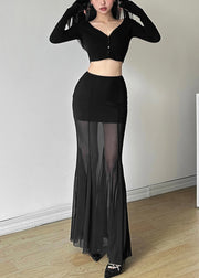 Women Black Exra Large Hem Silm Fit Tulle Wraped Skirt Spring