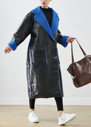 Women Black Fleece Wool Lined Wear On Both Sides Faux Leather Coat Outwear Winter