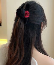 Women Black Fluffy Rose Shark Clamp Hairpin