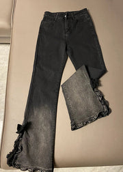 Women Black Gradient High Waist Denim Flared Trousers Spring