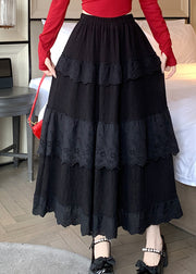 Women Black High Waist Patchwork Cotton Skirts Summer