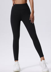 Women Black High Waist Solid Nylon Butt Scrunch Yoga Pants