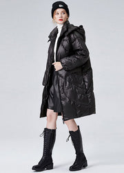 Women Black Hooded Zippered  Duck Down Puffers Jackets Winter