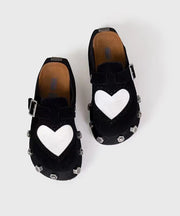 Women Black Love Splicing Rivet Slide Sandals