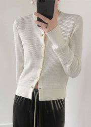 Women Black O Neck Button Patchwork Knit Cardigan Fall