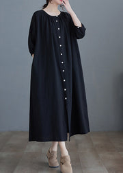 Women Black O-Neck Long Dress Half Sleeve