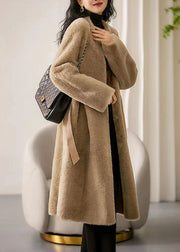 Women Black O Neck PocketsPatchwork Wool Coat Winter