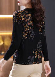 Women Black O Neck Zircon Print Wool Knit Top Spring