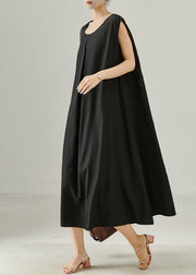 Women Black Oversized Cotton Maxi Dresses Sleeveless