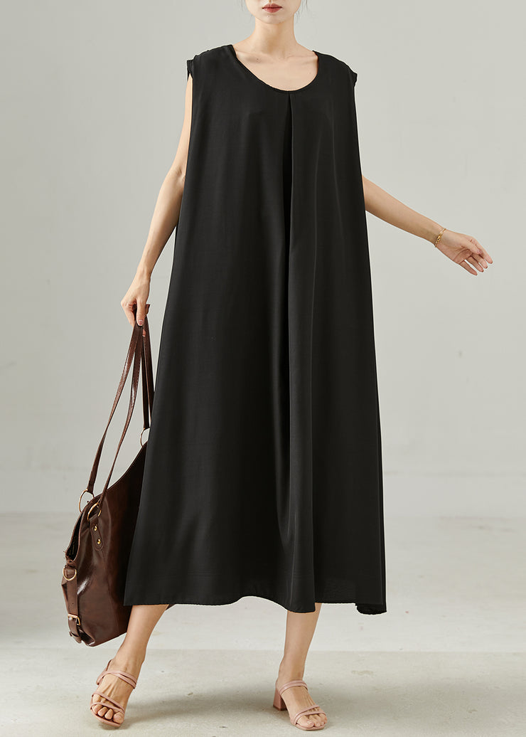 Women Black Oversized Cotton Maxi Dresses Sleeveless