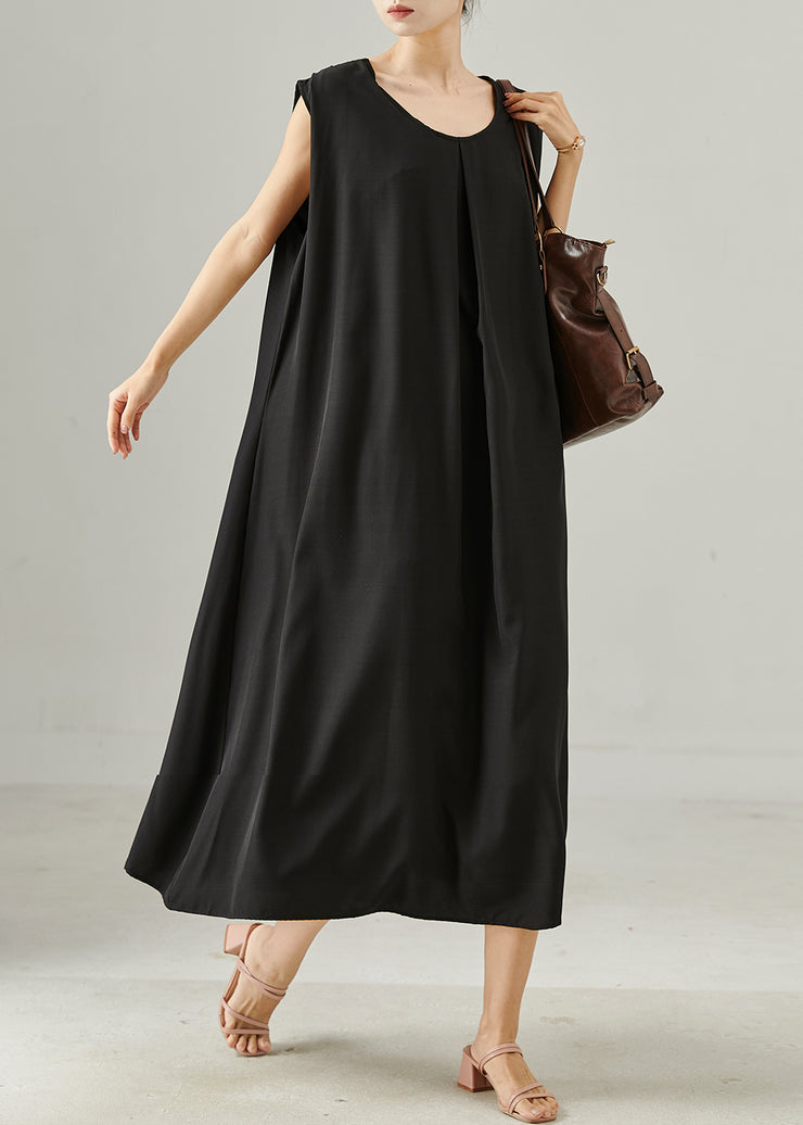 Women Black Oversized Cotton Maxi Dresses Sleeveless