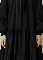 Women Black Oversized Drawstring Cotton Long Dress Spring