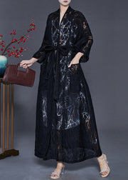 Women Black Oversized Hollow Out Chiffon Cardigan Spring