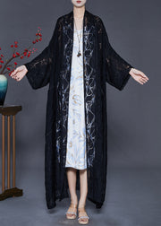 Women Black Oversized Hollow Out Chiffon Cardigan Spring