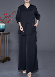 Women Black Oversized Low High Design Draping Chiffon Two Pieces Set Summer