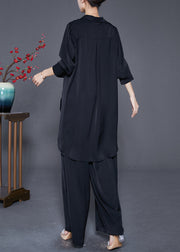 Women Black Oversized Low High Design Draping Chiffon Two Pieces Set Summer