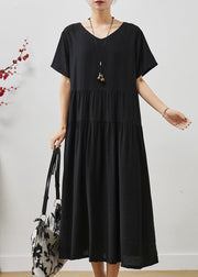 Women Black Oversized Patchwork Cotton Holiday Dress Summer