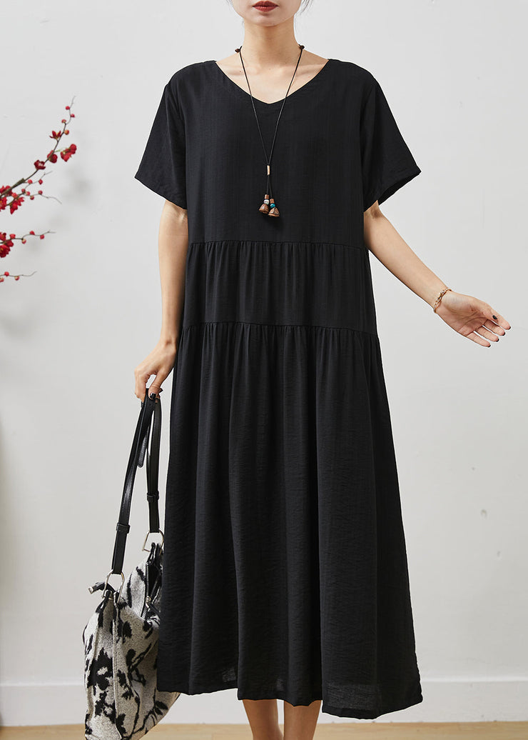 Women Black Oversized Patchwork Cotton Holiday Dress Summer