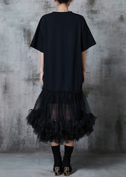 Women Black Oversized Patchwork Cotton Party Dress Summer