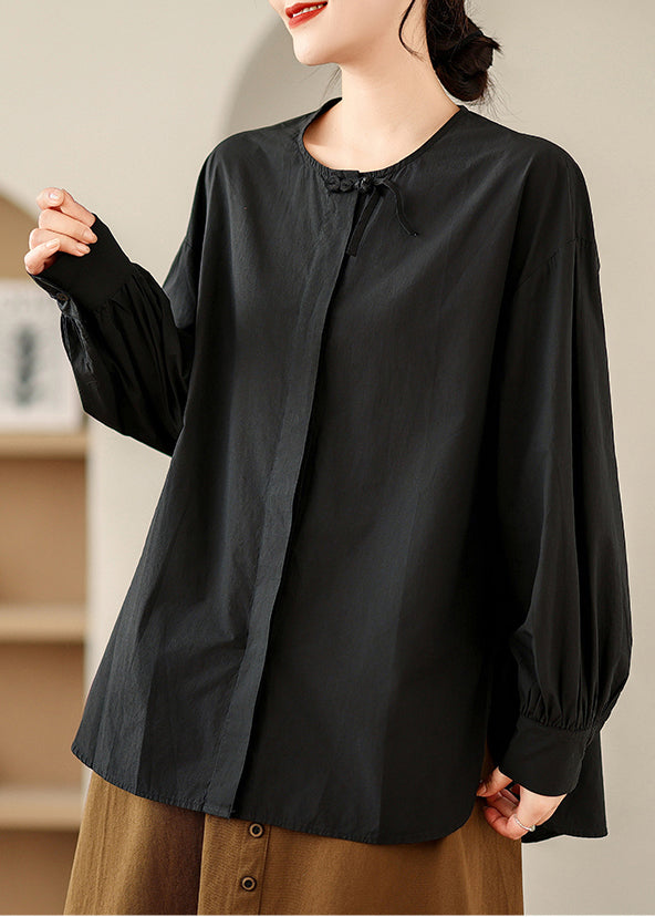 Women Black Oversized Patchwork Cotton Shirts Spring