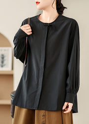 Women Black Oversized Patchwork Cotton Shirts Spring