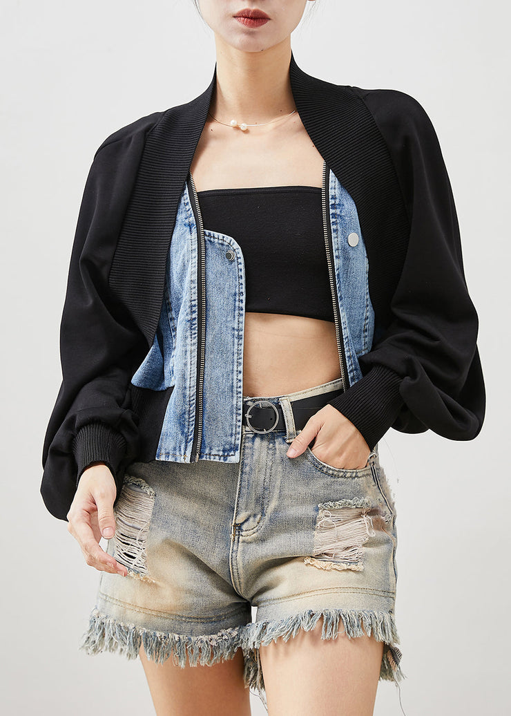 Women Black Oversized Patchwork Denim Fake Two Piece Coats Spring