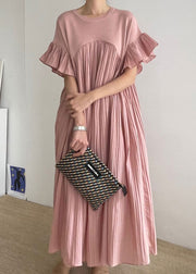 Women Black Oversized Patchwork Pleated Dress Butterfly Sleeve