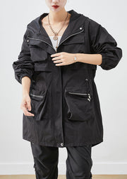 Women Black Oversized Patchwork Pockets Spandex Coat Fall