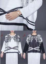 Women Black Oversized Patchwork Print Satin Tops Summer