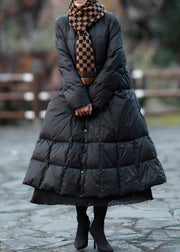 Women Black Oversized Pockets Duck Down Coat Winter