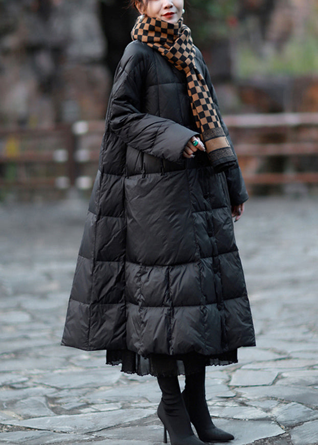 Women Black Oversized Pockets Duck Down Coat Winter