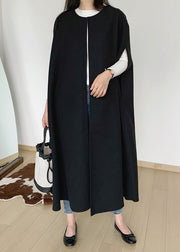 Women Black Oversized Pockets Woolen Coats Sleeveless