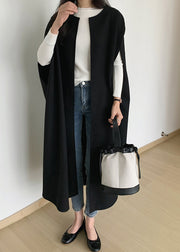 Women Black Oversized Pockets Woolen Coats Sleeveless