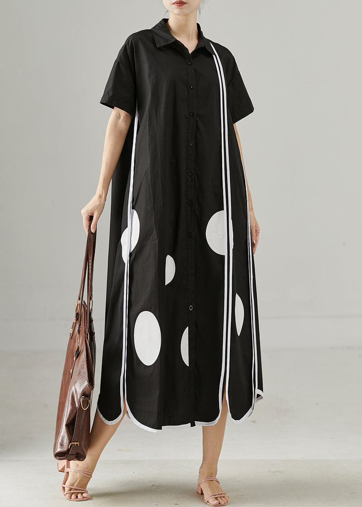 Women Black Oversized Print Cotton Holiday Dress Summer