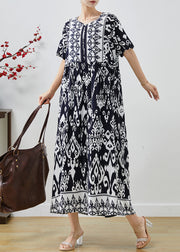 Women Black Oversized Print Cotton Holiday Dresses Summer