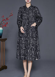 Women Black Oversized Print Cotton Trench Coats Fall