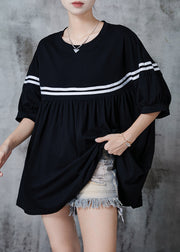 Women Black Oversized Striped Cotton Tanks Summer