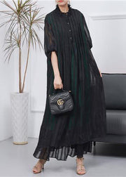 Women Black Oversized Wrinkled Cotton Long Dress Spring