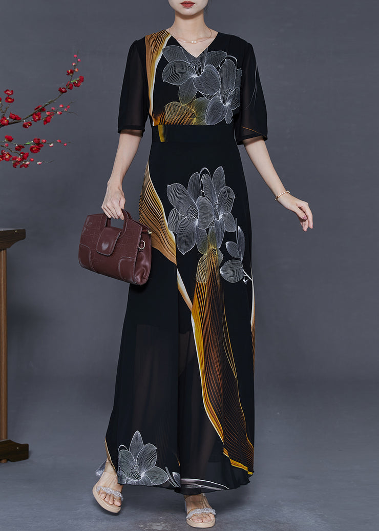 Women Black Print Chiffon Party Dresses Summer