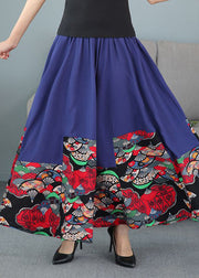 Women Black Print Elastic Waist Patchwork Cotton Skirts Fall