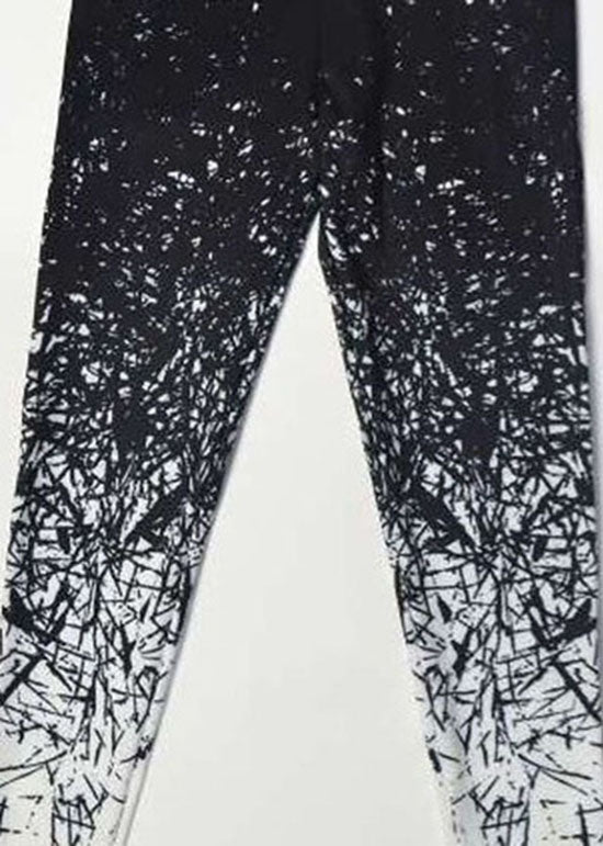 Women Black Print Slim Jogging Cotton Pants Spring