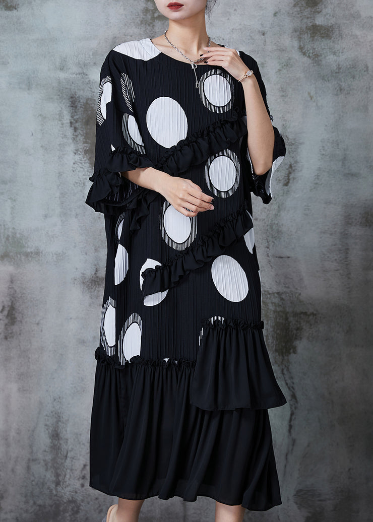 Women Black Ruffled Patchwork Chiffon Maxi Dress Summer