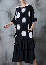 Women Black Ruffled Patchwork Chiffon Maxi Dress Summer
