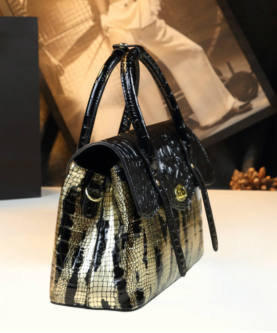 Women Black Serpentine Durable Faux Leather Women Handbags