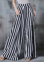 Women Black Striped Chiffon Wide Leg Pants Fall