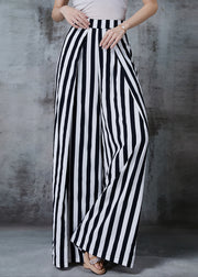 Women Black Striped Chiffon Wide Leg Pants Fall