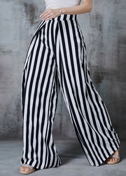 Women Black Striped Chiffon Wide Leg Pants Fall