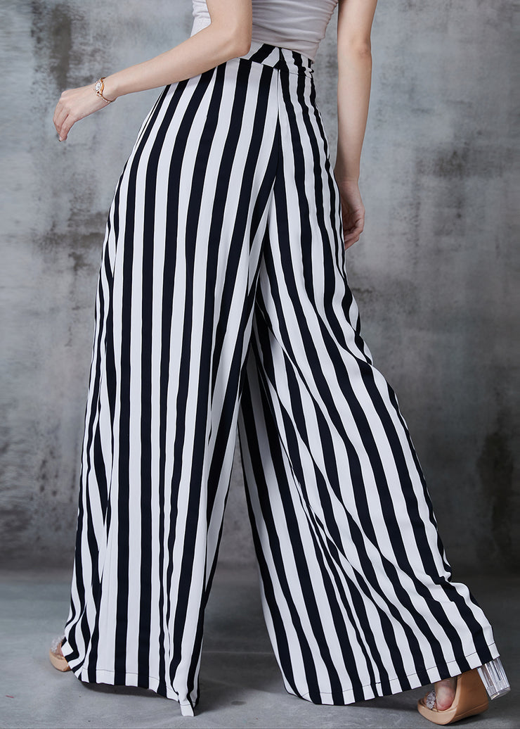 Women Black Striped Chiffon Wide Leg Pants Fall