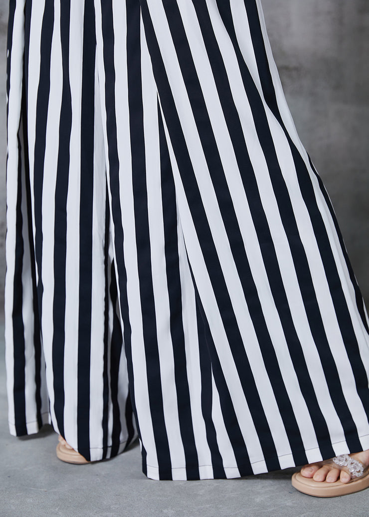 Women Black Striped Chiffon Wide Leg Pants Fall