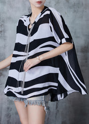 Women Black Tasseled Striped Chiffon Tops Summer